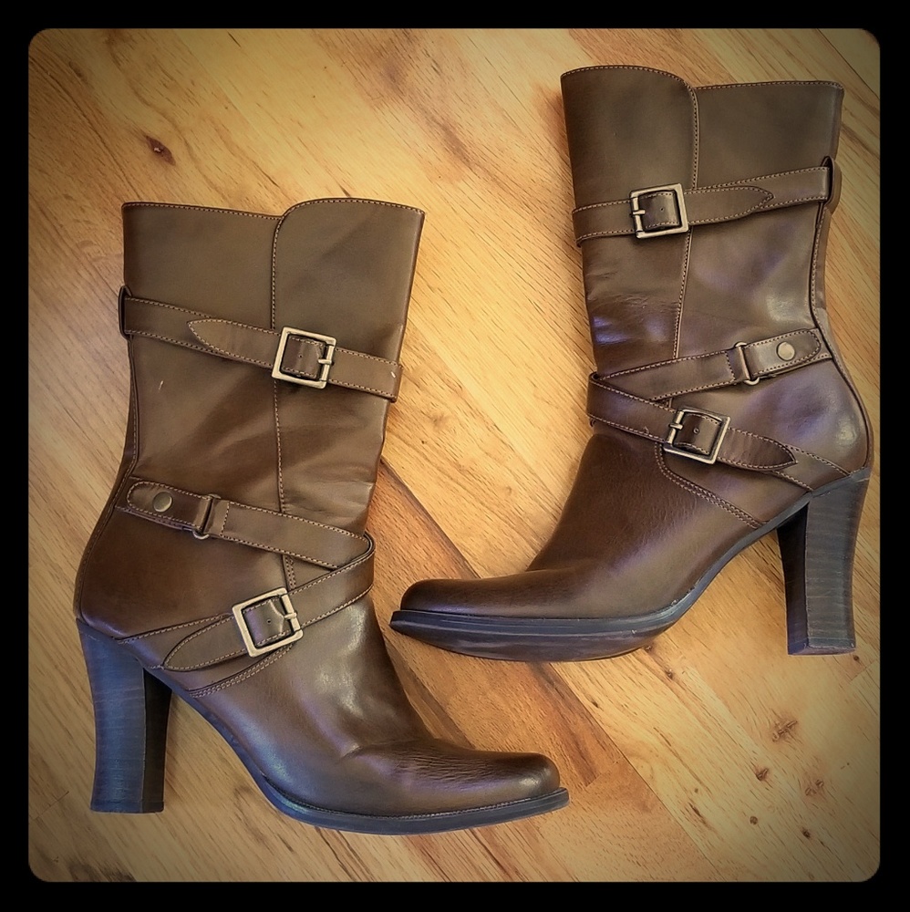 Victoria Spencer Brown High Heel Boots w/ Straps